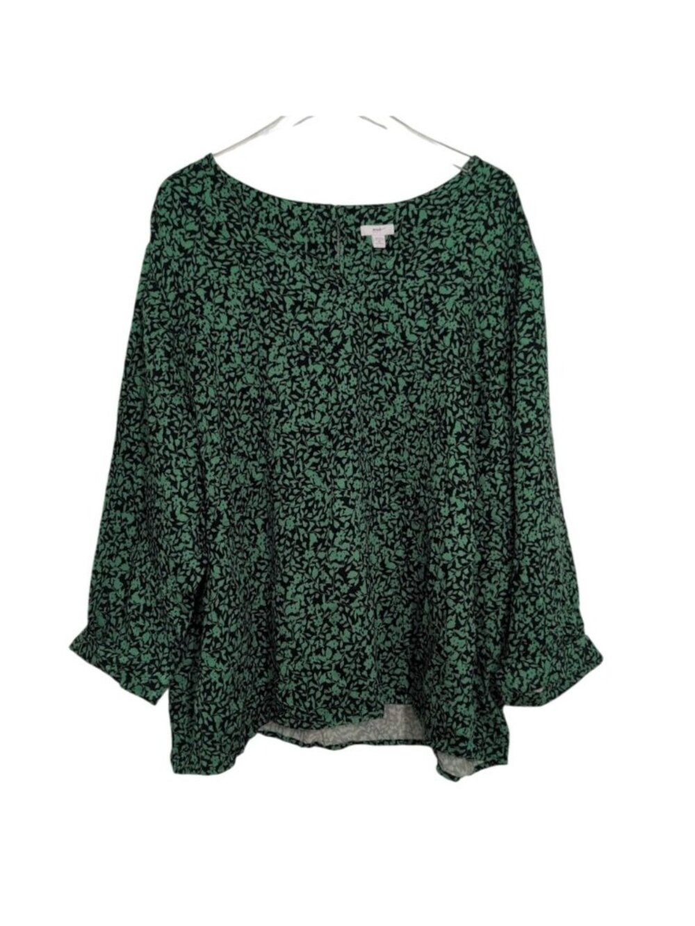J Jill Floral Shirt Womens Plus Size 4X Blue Green Botanical V Neck Long Sleeve